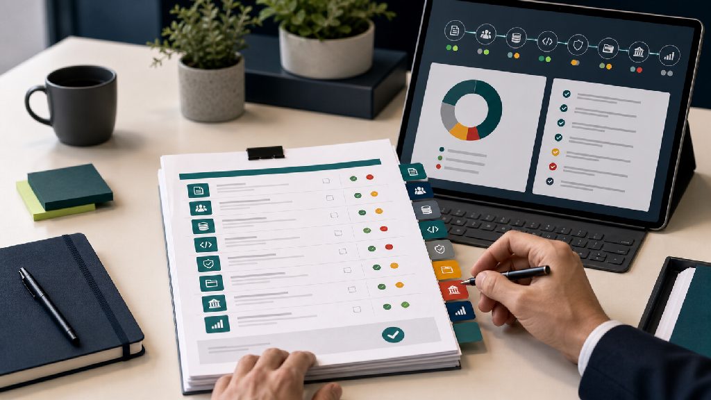 Working-Session zur E-Rechnung Workflow-Checkliste mit Prüfbereichen, Statusanzeige und strukturiertem Arbeitsblatt.
