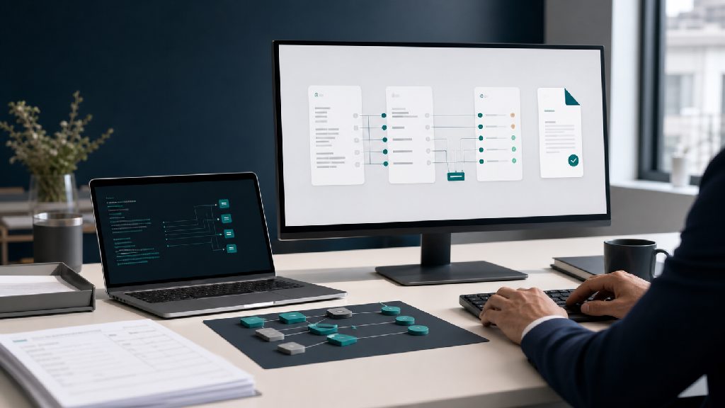 Conversion-Workbench mit Quelldokument, Mapping-Regeln, strukturiertem Ausgabeformat und Validierungsstatus.