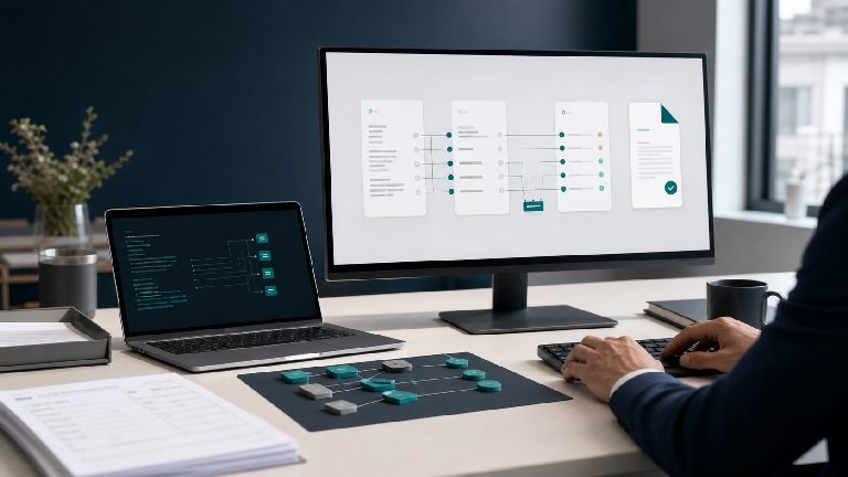 Conversion-Workbench mit Quelldokument, Mapping-Regeln, strukturiertem Ausgabeformat und Validierungsstatus.