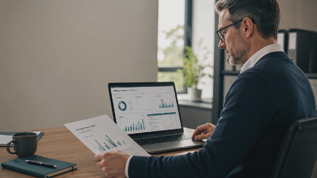 Controller turning BWA and trial balance exports into a management report.